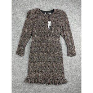 Lucy Paris Dress Womens Small Black Floral Ruffle Hem Lined 3/4 Sleeve Mini
